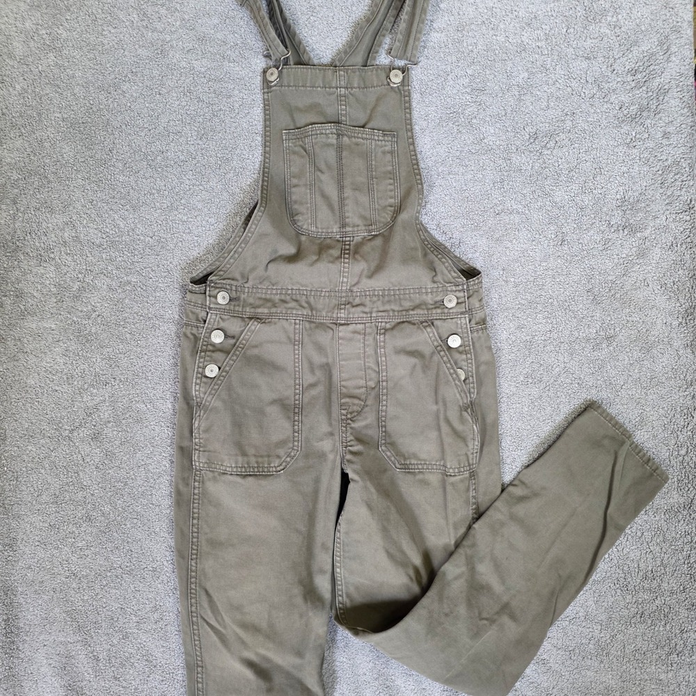 American Eagle Womens Olive‎ Green Cotton Canvas Slim Leg Overalls XS